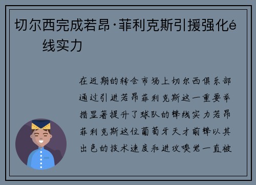 切尔西完成若昂·菲利克斯引援强化锋线实力