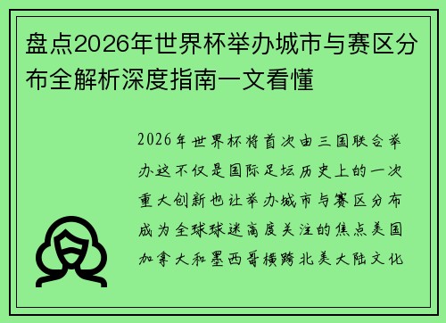 盘点2026年世界杯举办城市与赛区分布全解析深度指南一文看懂